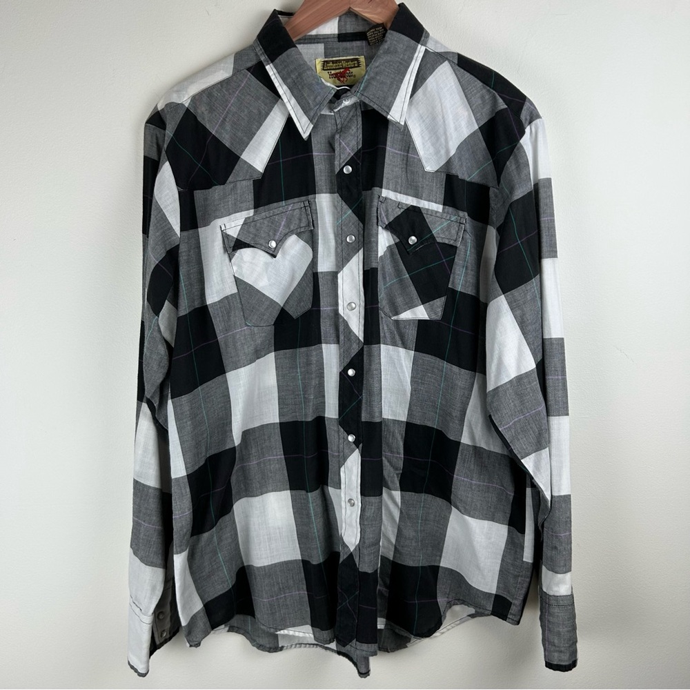 Vintage Youngbloods Authentic Western Snap Shirt Buffalo Plaid Pearl Snaps Rodeo